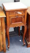 A pair of late 19th century mahogany bedside tables with marble tops, W.41cm., D.41cm., H.91cm.