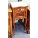 A pair of late 19th century mahogany bedside tables with marble tops, W.41cm., D.41cm., H.91cm.