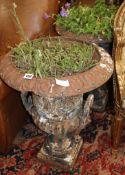 A pair of cast iron Campana garden urns, H.58cm