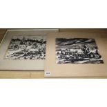 Stephen Ampenberger (1908-1983), pair ink and wash, Studies of villages, signed, 26 x 35cm
