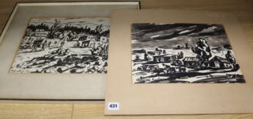 Stephen Ampenberger (1908-1983), pair ink and wash, Studies of villages, signed, 26 x 35cm