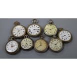 Eight assorted base metal pocket watches.