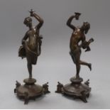 A pair of Neoclassical bronze figures of ladies, 13cm