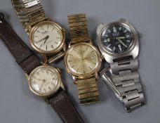 Four assorted gentleman's steel/ gold plated wrist watches, including Avia and Rotary.