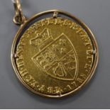 A George III 1788 spade guinea, in later yellow metal pendant mount, gross weight 9.9 grams.