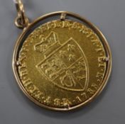 A George III 1788 spade guinea, in later yellow metal pendant mount, gross weight 9.9 grams.