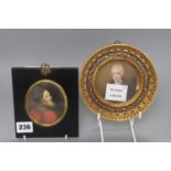 Two 19th century portrait miniatures on ivory, 14 and 14.5cm including frames