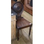 A William IV mahogany hall chairCONDITION: The seat has been re-glued with new blocks. The back is