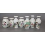 Seven 20th century Chinese famille rose vases, tallest 11cm