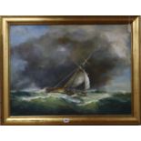 *Abbott, oil on canvas, Naval vessel running before a storm, signed, 60 x 80cmCONDITION: Perhaps a
