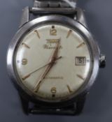 A gentleman's 1960's? stainless steel Tissot Visodate automatic wrist watch, on associated