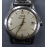 A gentleman's 1960's? stainless steel Tissot Visodate automatic wrist watch, on associated