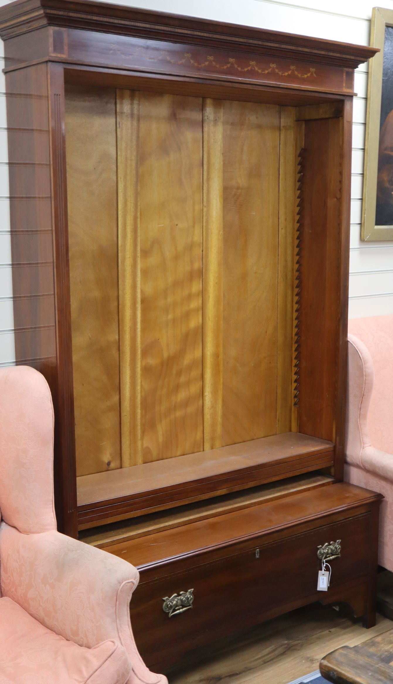 An Edwardian style inlaid mahogany open bookcase, W.130cm, D.48cm, H.206cm - Image 2 of 2