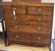 A Regency mahogany chest of drawers, W.111cm, D.45cm, H.107cmCONDITION: Loss of veneer to top to
