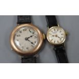 Two lady's 9ct gold manual wind wrist watches, including Rotary.