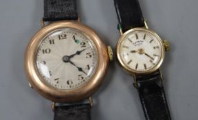 Two lady's 9ct gold manual wind wrist watches, including Rotary.