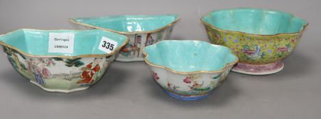 Four 19th century Chinese supper dishes, three with Tongzhi seal marks, 14- 20cmCONDITION: All three