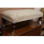 A Victorian style mahogany rectangular footstool, W.92cm, D.45cm, H.35cm