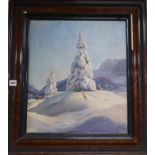 A. Kraus, oil on canvas, Alpine landscape with snow covered pine trees, signed and dated '42, 47 x
