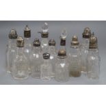 Six assorted 19th century silver topped glass cruets and six others with plated or white metal