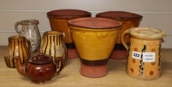 An agateware jug and seven other pieces (8)CONDITION: All good apart from the small teapot which has