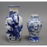 Two Chinese blue and white vases, height 18cmCONDITION: The smaller of the vases has been bruised