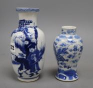 Two Chinese blue and white vases, height 18cmCONDITION: The smaller of the vases has been bruised