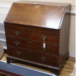 An 18th century banded oak bureau, W.92cm, D.56cm, H.99cm