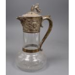 A late Victorian silver mounted glass claret jug, Horace Woodward & Co Ltd, London, 1896, 27.5cm.