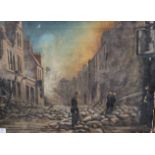 Edward Davison, oil on canvas, 'Reflections', Fire squad during The Blitz, signed and dated 1942,