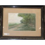 L. Stock, watercolour and gouache, Path beside woodland, signed and dated 1902, 28 x