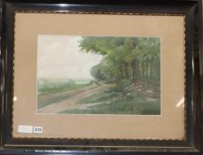 L. Stock, watercolour and gouache, Path beside woodland, signed and dated 1902, 28 x