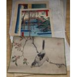 A group of assorted Japanese wood block prints and other works, unframed