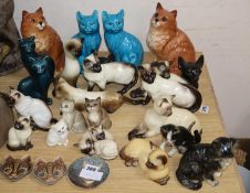 A collection of assorted pottery cats to include Beswick, Poole and WadeCONDITION: Nine of the