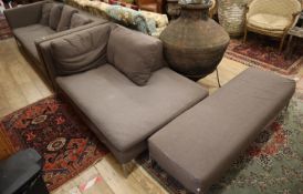 An Italian B & B grey fabric sofa, chaise and footstool, sofa W.230cm, D.95cm, H.70cmCONDITION: Some