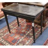 A 19th century ivory-inlaid and ebonised card table, W.91cm, D.45cm, H.72cm