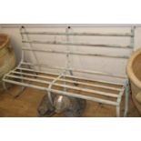 A painted wrought iron garden bench, L.153cm, D.68cm, H.80cm