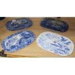 Four 19th century Staffordshire blue and white mazarines, longest 34cm