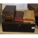 Two Chinese black and gilt lacquer boxes and two other boxes (4)