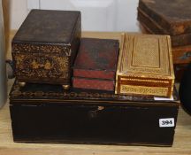 Two Chinese black and gilt lacquer boxes and two other boxes (4)