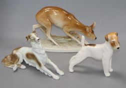 A Royal Dux deer, a USSR Airedale Terrier and a borzoiCONDITION: Condition good.