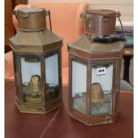 A pair of Victorian brass bulkhead lanterns, height 40cm