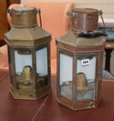A pair of Victorian brass bulkhead lanterns, height 40cm
