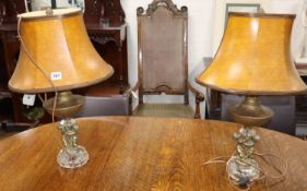 A pair of gilt metal 'cherub' table lamps