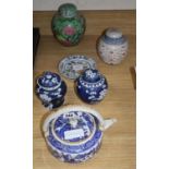 Three small early 19th century Davenport Ironstone dessert dishes, four Chinese ginger jars and a