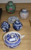 Three small early 19th century Davenport Ironstone dessert dishes, four Chinese ginger jars and a