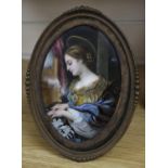 An English painted oval porcelain plaque, framed, 16 x 11cm excluding frame