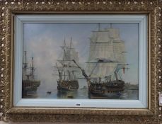 *Abbott, oil on canvas, Warships at anchor, signed, 48 x 73cm
