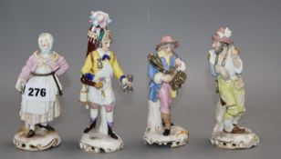 Four German porcelain figures (a.f), tallest 18cm