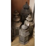 Five assorted aged metal hexagonal Indian lanterns, largest H.58cmCONDITION: All weathered and